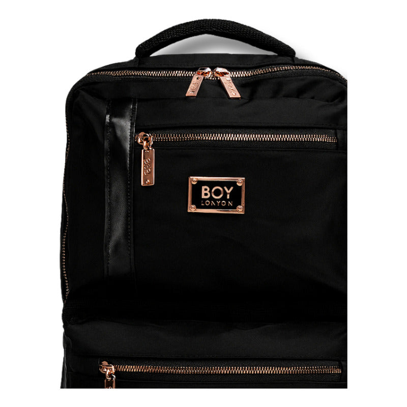 Mochila Negra Casual Urbana Cierres Rosa Metálico Boy London Color Negro Y Rosa Diseño De La Tela Lisa