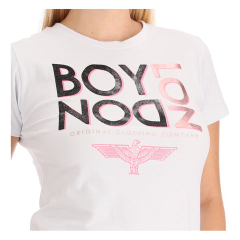 Playera Blanca de Mujer Letras Con Brillos Negros Boy London