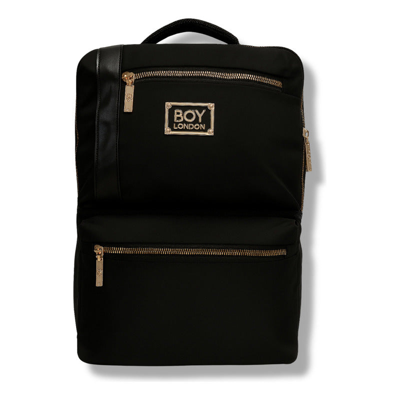 Mochila Negra Casual Urbana Cierres Rosa Metálico Boy London Color Negro Y Rosa Diseño De La Tela Lisa