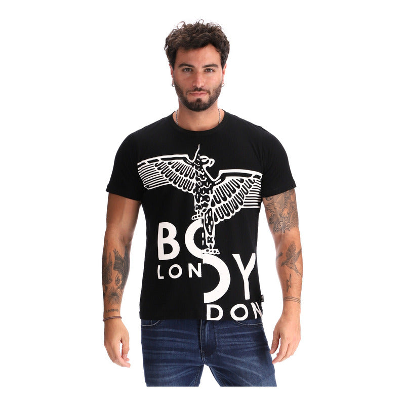 Playera Negra Manga Corta Estampado Blanco Hd Boy London