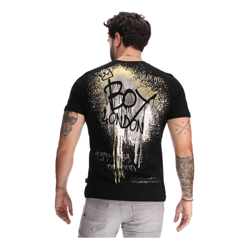 Playera Manga Corta Estampado Metalico Grafiti Boy London