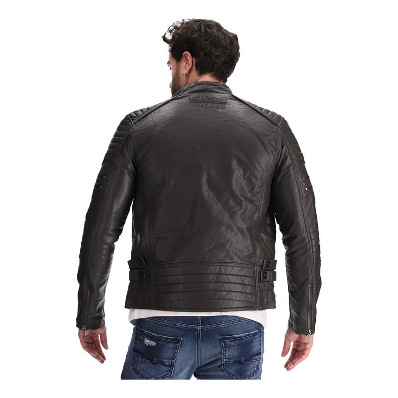 Chamarra Vinipiel Hombre Biker Interior Afelpado Boy London