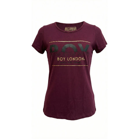 Playera Boy London Mujer Vino Logo Dorado Básica Vino