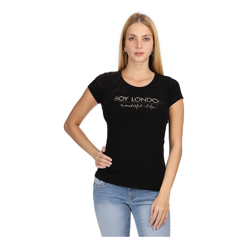 Playera Negra Para Dama Wonderful Life Dorado Boy London