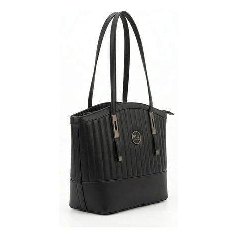 Bolsa Tote Boy London Negra Mujer Textura Capitonada Negro Rayado Níquel