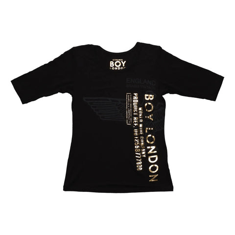 Playera Negra Mujer Manga 3/4 Estampado Dorado Boy London Negro M