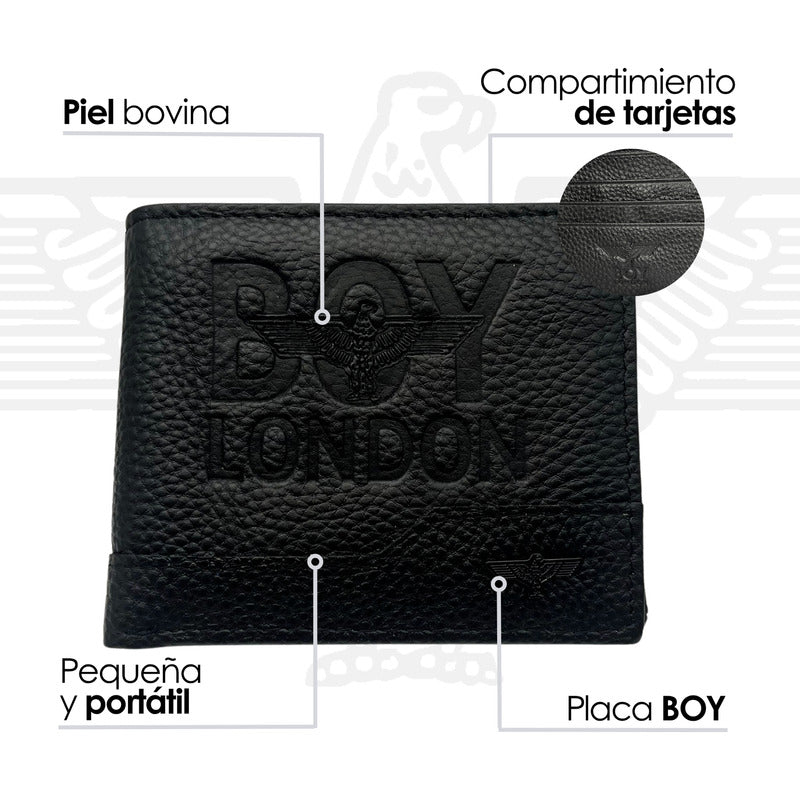 Cartera De Piel Plegable Negra Compacta Hombre Boy London