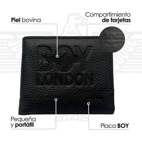 Cartera De Piel Plegable Negra Compacta Hombre Boy London Negro 102