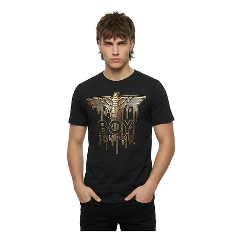Playera Negra Hombre Letras Foil Dorado Estampado Boy London Negro Grande
