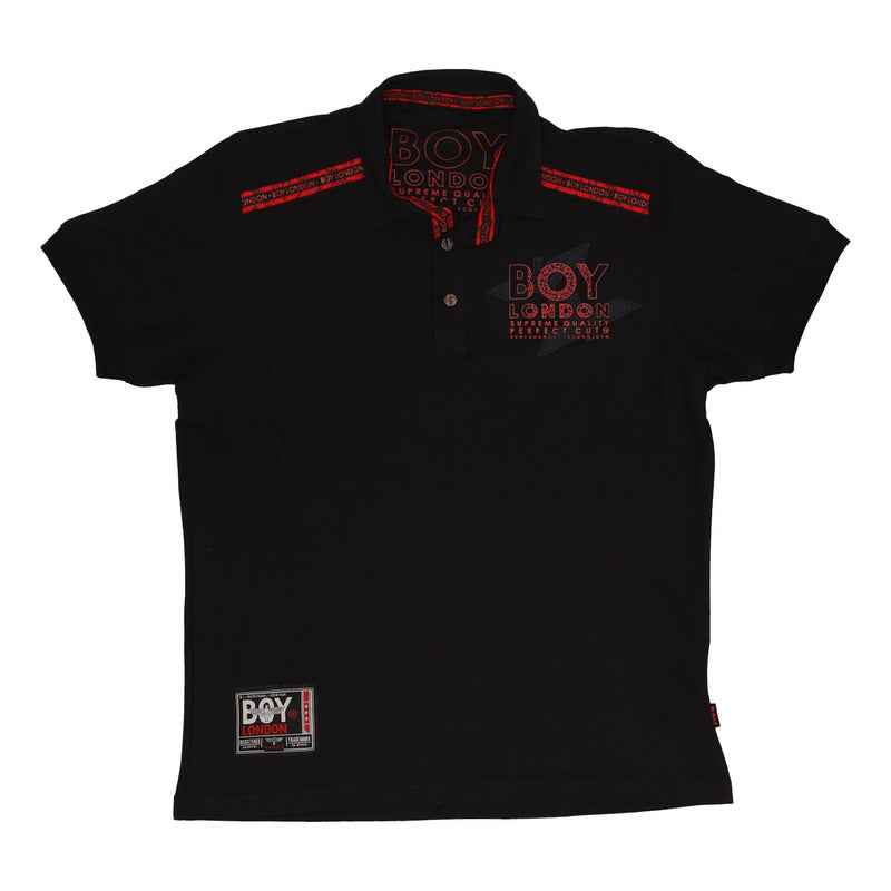 Playera Negra Tipo Polo Para Hombre Letras Rojas Boy London