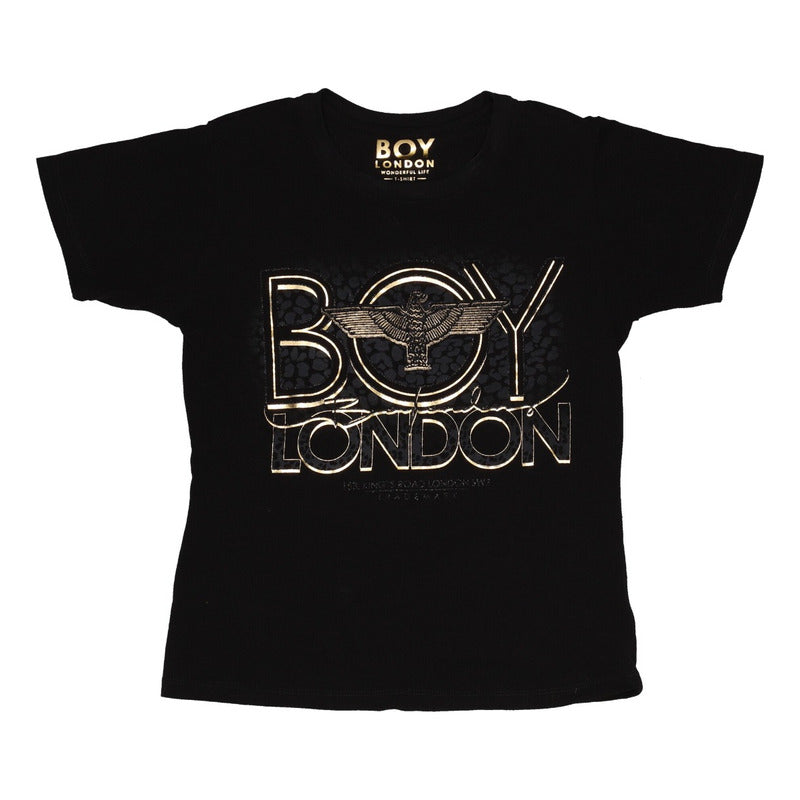 Playera Negra Mujer Letras Brillos Foil Oro Boy London