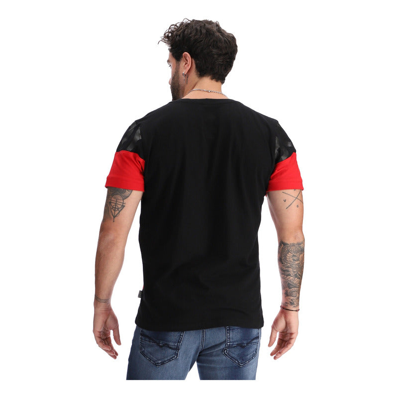 Playera Manga Corta Roja Y Negro Hombre Estampado Boy London