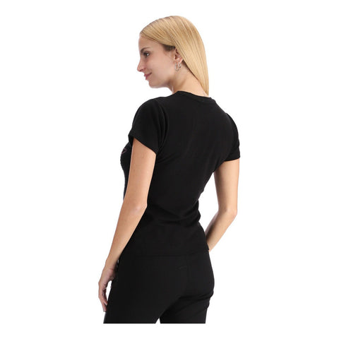 Playera Negra de  Mujer Foil Oro Letras Rosas Brillos Boy London
