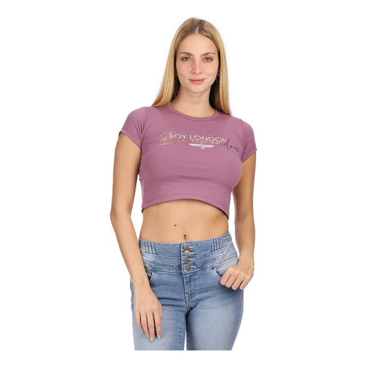 Blusa Crop Top Morado Ombliguero De Dama Letras Boy London