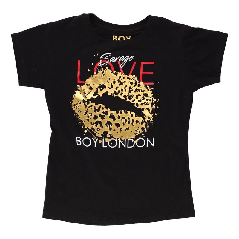 Playera Negra Mujer De Algodon Labios Foil Oro Boy London