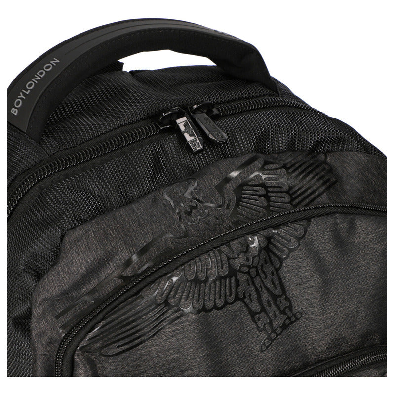 Backpack Mochila Reforzada Casual Escolar Boy London Color Negro Diseño De La Tela Liso