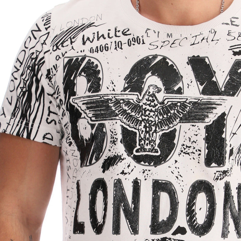 Playera Blanca Manga Corta Algodón Con Estampado Boy London