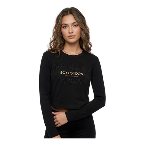 Playera Crop Top Boy London Negra Manga Larga Mujer Negro