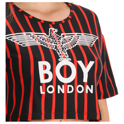 Crop Top Negro Dama Franjas Rojas Letras Blancas Boy London  Rojo Xg