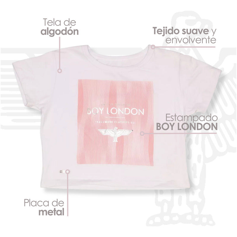Crop Top Blanco Mujer Manga Corta Letras Blancas Boy London