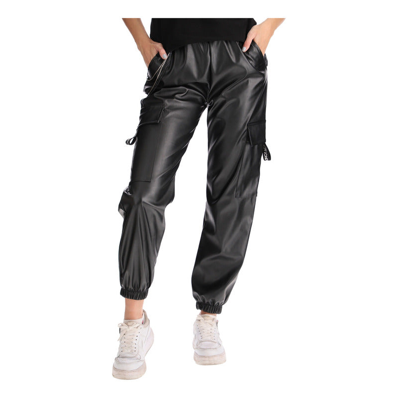 Pantalón Jogger Negro Vinipiel Cadenas Bolsillos Boy London