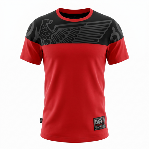 Playera Manga Corta Roja Y Negro Hombre Estampado Boy London