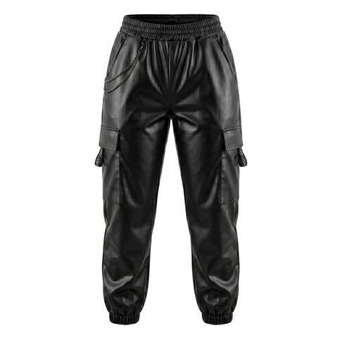 Pantalón Cargo Jogger Boy London de Mujer Vinipiel Negro Cadena
