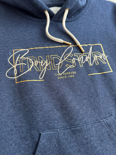 Sudadera Boy London Caligráfico Foil Dorado Azul Jaspeado