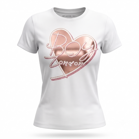 Playera Blanca de Mujer Boy London Corazón Foil Rosa
