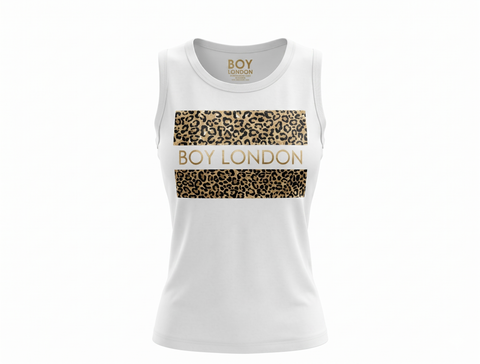 Blusa Tirantes Boy London Mujer Blanca Animal Print Leopardo