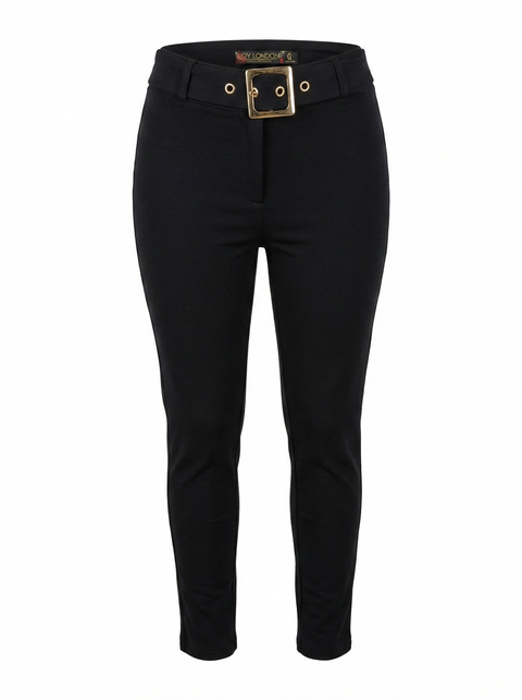 Pantalón Skinny Boy London Mujer Negro Cinturón Hebilla Dorada