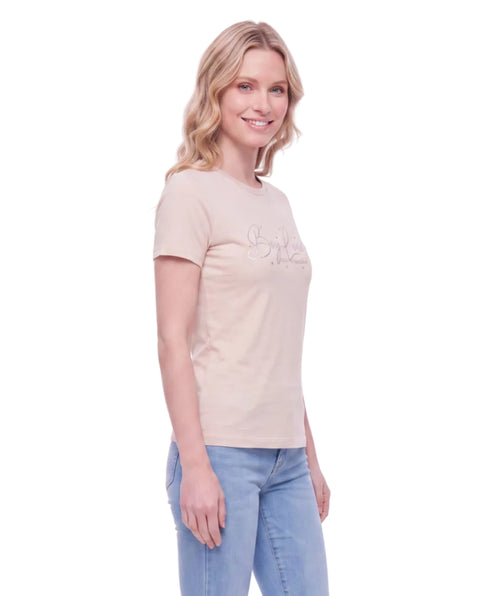 Playera Boy London Mujer Crema Plateado Perlas