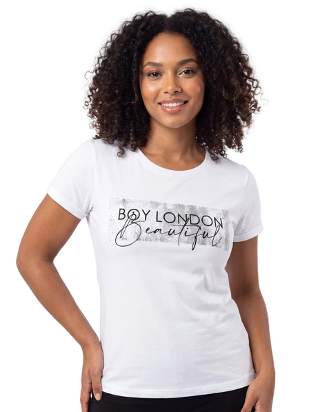 Playera Boy London Mujer Blanca Free Spirit Brillos