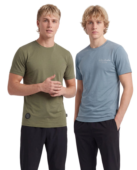 2 Pack Set Playera Hombre Cuello Redondo Boy London Verde Olivo Azul Claro