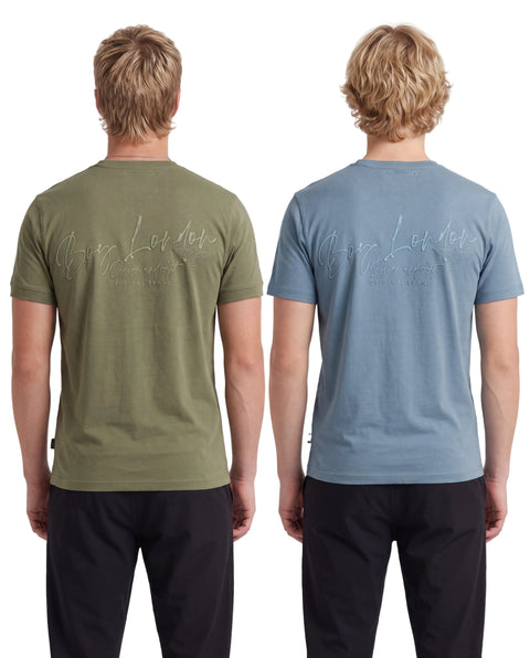 2 Pack Set Playera Hombre Cuello Redondo Boy London Verde Olivo Azul Claro