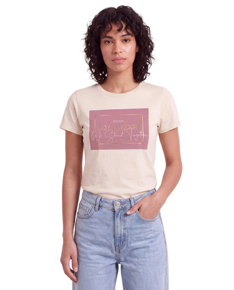 Playera Boy London Mujer Crema We Stand Together Rosa Palo