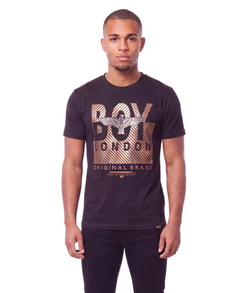 Playera Negra De Manga Corta Hombre Estampado Oro Boy London