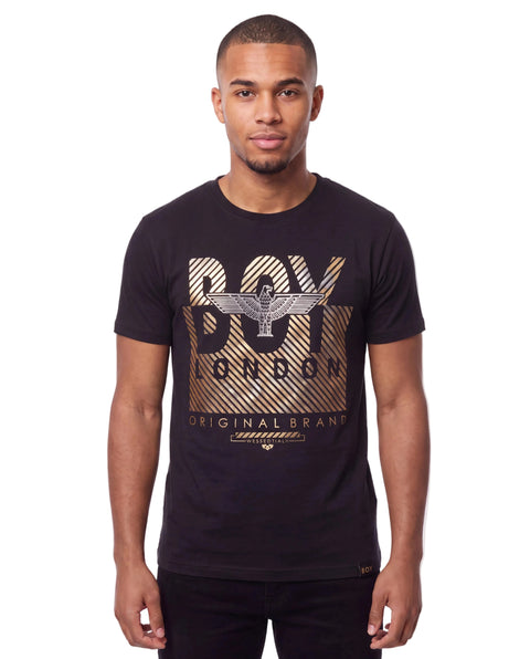 Playera Negra De Manga Corta Hombre Estampado Oro Boy London