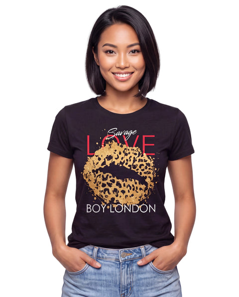 Playera Negra de Mujer De Algodon Labios Foil Oro Boy London