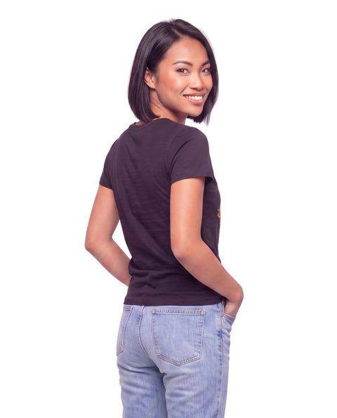 Playera Negra de Mujer De Algodon Labios Foil Oro Boy London