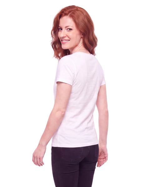 Playera Blanca de Mujer Foil Rosa Letras Brillantes Boy London