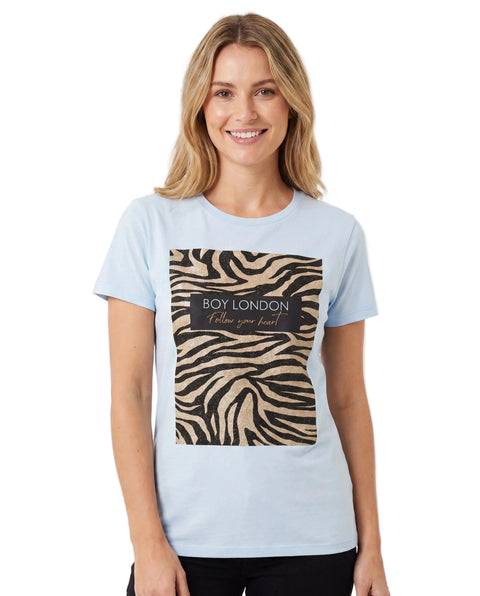 Playera Boy London Mujer Blanca Cebra Follow Your Heart