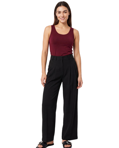 Pantalón Wide Leg Boy London Mujer Negro Cinturón