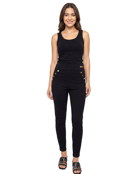 Pantalón Skinny Boy London de Mujer Negro Botones Dorados Náutico