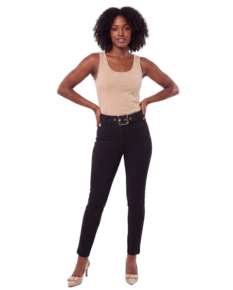 Pantalón Skinny Boy London Mujer Negro Cinturón Hebilla Dorada