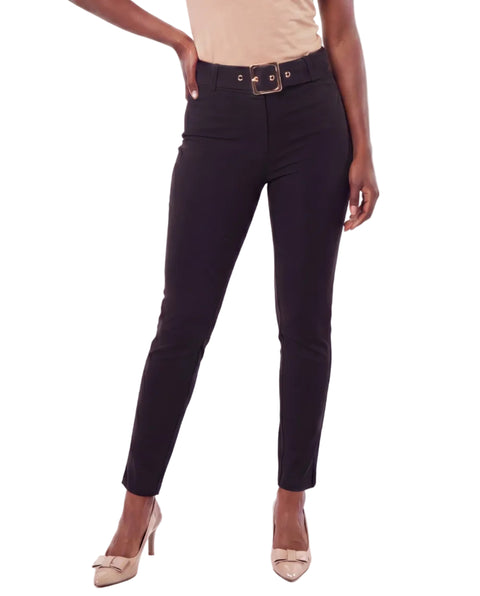 Pantalón Skinny Boy London Mujer Negro Cinturón Hebilla Dorada