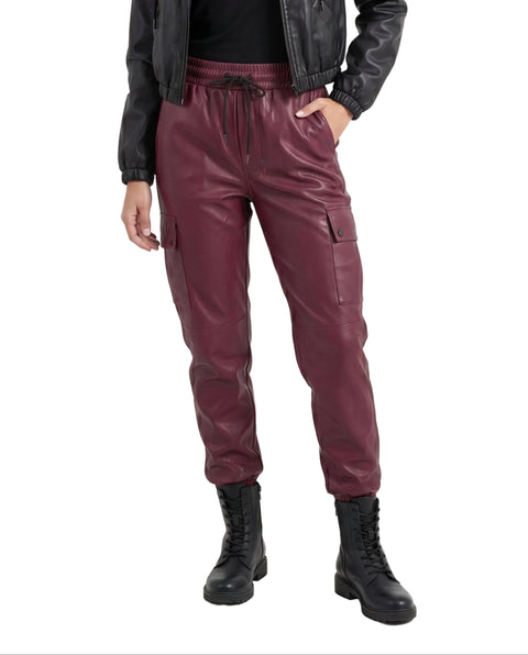 Pantalón Jogger Cargo Efecto Piel Color Vino