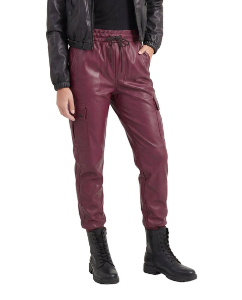 Pantalón Jogger Cargo Efecto Piel Color Vino