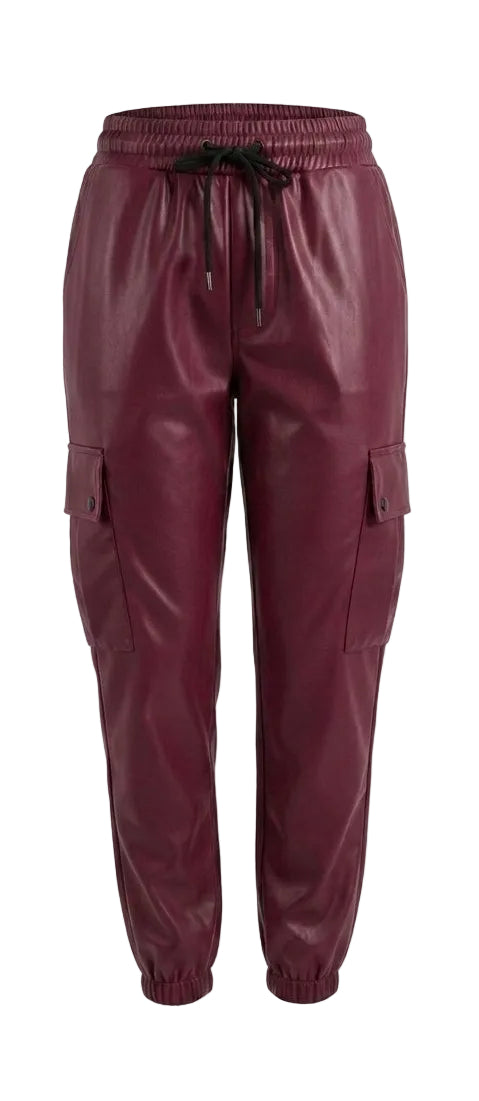 Pantalón Jogger Cargo Efecto Piel Color Vino