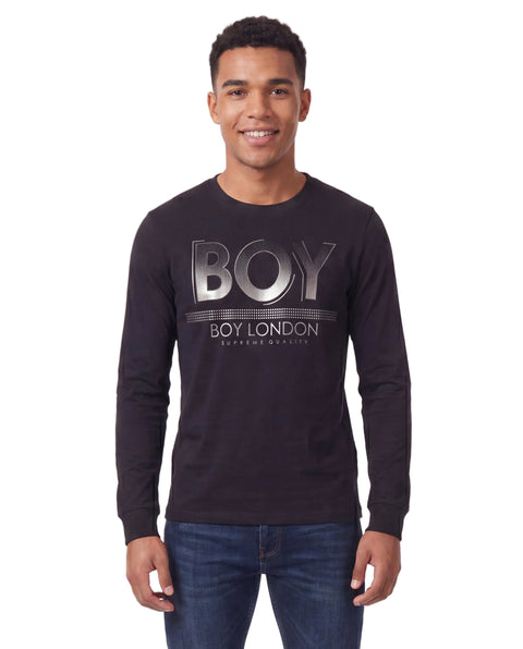 Playera de Manga Larga Negra con Estampado Metálico Boy London